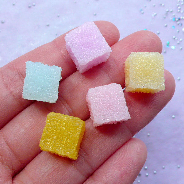 Kawaii Pastel Food Cabochons | Fake Sugar Cube Cabochons | Sweets Deco Supply (Assorted Pastel Colors / 5 pcs / 11mm x 12mm)
