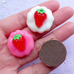 CLEARANCE Kawaii Decoden Cabochon Supplies | Miniature Strawberry Cake Cabochons | Phone Case Sweets Deco (3 pcs / 26mm x 16mm)