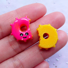 CLEARANCE Kawaii Donut Cabochons | Happy Face Doughnut Cabochon | Cute Decoden Supplies | Miniature Sweets Deco (6 pcs / 15mm x 18mm / Assorted Mix)