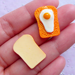 Kawaii Toast with Egg Cabochons | Miniature Bread Cabochon | Dollhouse Breakfast | Doll Food Supplies (2 pcs / 15mm x 21mm)
