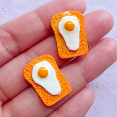 Kawaii Toast with Egg Cabochons | Miniature Bread Cabochon | Dollhouse Breakfast | Doll Food Supplies (2 pcs / 15mm x 21mm)