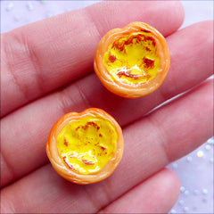 Dollhouse Food Supplies | 3D Miniature Portuguese Egg Tart Cabochons | Doll Food Cabochon | Fake Sweets Deco Phone Case (2 pcs / 16mm x 9mm)