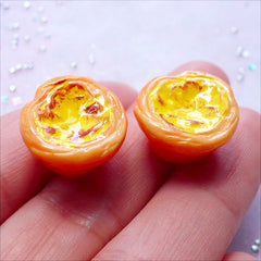 Dollhouse Food Supplies | 3D Miniature Portuguese Egg Tart Cabochons | Doll Food Cabochon | Fake Sweets Deco Phone Case (2 pcs / 16mm x 9mm)