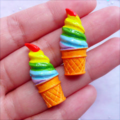 Rainbow Ice Cream Cabochon | Kawaii Miniature Sweets Deco | Phone Case Decoden (2 pcs / 12mm x 29mm)
