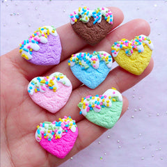 Heart Biscuit Polymer Clay Cabochon with Sprinkles | Kawaii Sweets Cabochon| Sweets Deco Phone Case (7 pcs / Assorted Colors / 22mm x 20mm)
