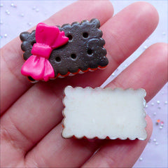 CLEARANCE Kawaii Chocolate Biscuit with Ribbon Cabochon | Fake Sweets Deco | Decoden Supplies | Cute Food Cabochon (2 pcs / Brown / 16mm x 26mm)