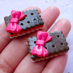 CLEARANCE Kawaii Chocolate Biscuit with Ribbon Cabochon | Fake Sweets Deco | Decoden Supplies | Cute Food Cabochon (2 pcs / Brown / 16mm x 26mm)