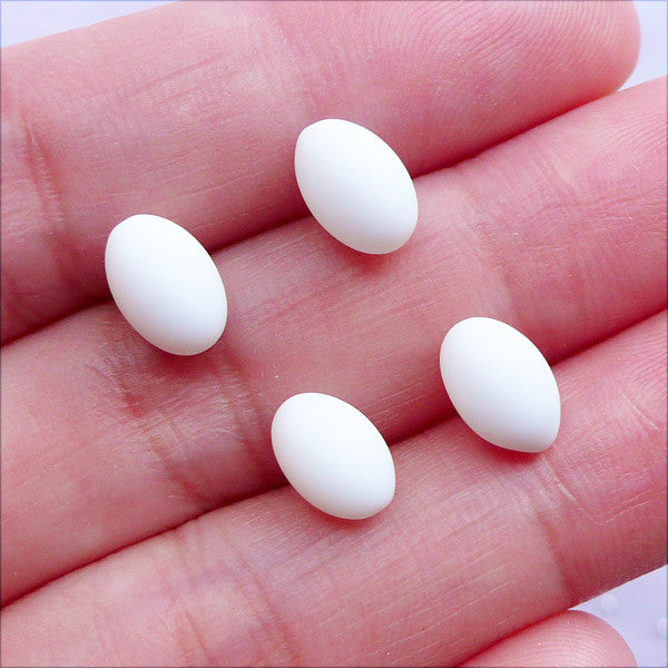 3D Miniature Egg Cabochons | Doll Food Cabochon | Dollhouse Craft Supplies (4pcs / White / 6mm x 8mm)