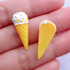 Kawaii Ice Cream Cabochons | Vanilla Icecream with Sprinkles | Decoden Miniature Sweets Cabochon | Resin Pieces (2pcs / 9mm x 23mm)