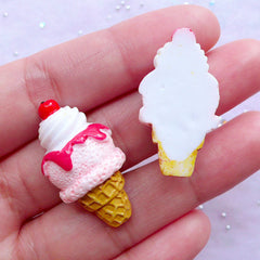 Decoden Ice Cream Cabochons | Resin Icecream Cabochon | Sweets Deco Supplies | Phone Case Decoration (2pcs / 17mm x 30mm)
