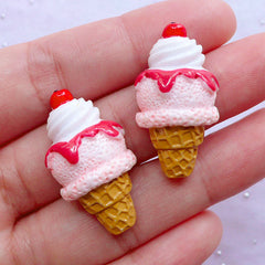 Decoden Ice Cream Cabochons | Resin Icecream Cabochon | Sweets Deco Supplies | Phone Case Decoration (2pcs / 17mm x 30mm)