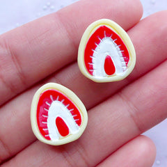 CLEARANCE White Chocolate Covered Strawberry Cabochons | Resin Candy Cabochon | Sweets Decoden Supplies | Kawaii Phone Decoration (2pcs / 14mm x 16mm)