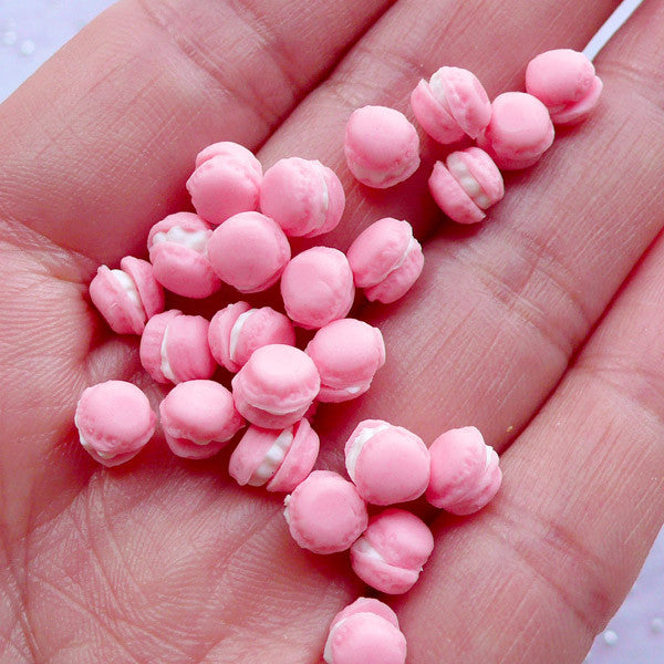 Dollhouse Miniature Macaron Cabochon | Polymer Clay French Patisserie Macaroon | Fimo Sweets Deco | Doll House Food Craft | Kawaii Dessert Jewellery Making | Decoden Supplies (4pcs / Pink Rose / 6mm x 5mm)