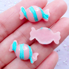 Kawaii Taffy Candy Cabochons | Sweets Deco Pieces | Resin Decoden Cabochon Supplies | Fake Food Jewellery Making | Phone Case Decoration (3pcs / Light Pink / 11mm x 20mm / Flat Back)