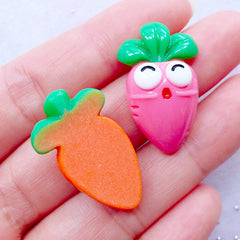 CLEARANCE Kawaii Carrot Cabochons with Happy Face | Vegetable Cabochon | Fake Food Embellishments | Cute Planner Paper Clip Making | Decoden Supplies | Scrapbooking | Card Making (5pcs / Mix / 17mm x 28mm / Flat Back)