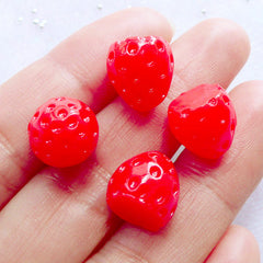 Sweets Deco Pieces | Small Strawberry Cabochons in 3D | Kawaii Phone Case | Decoden Supplies | Fruit Embellishments | Fake Food Jewelry Making (4pcs / 11mm x 11mm)