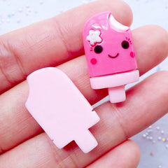 Kawaii Popsicle Cabochon | Happy Ice Cream Cabochons | Sweet Deco Pieces | Resin Hair Bow Center | Cute Decoden Supplies | Scrapbook Embellishments (2 pcs / 15mmx  27mm / Flat Back)