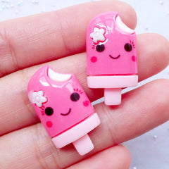 Kawaii Popsicle Cabochon | Happy Ice Cream Cabochons | Sweet Deco Pieces | Resin Hair Bow Center | Cute Decoden Supplies | Scrapbook Embellishments (2 pcs / 15mmx  27mm / Flat Back)
