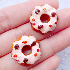 Sweets Deco Pieces | Resin Doughnut Cabochons | Kawaii Miniature Donut Cabochon | Decoden Phone Case DIY | Doll Food Supplies | Fake Mini Desserts (2 pcs / 21mm x 8mm / Flat Back)