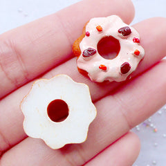 Sweets Deco Pieces | Resin Doughnut Cabochons | Kawaii Miniature Donut Cabochon | Decoden Phone Case DIY | Doll Food Supplies | Fake Mini Desserts (2 pcs / 21mm x 8mm / Flat Back)