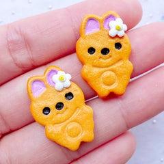 Decoden Cabochon Supplies | Rabbit Cookie Cabochons | Animal Biscuit Cabochons | Kawaii Sweets Deco | Faux Food Crafts | Cell Phone Deco | Resin Pieces (2 pcs / 16mm x 25mm /  Flat Back)