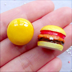 Dollhouse Hamburger Cabochons | 3D Miniature Burger Cabochon | Doll Food Cabochon | Fast Food Embellishments | Decoden Resin Pieces | Kawaii Kitsch Craft Supplies (2 pcs / 17mm x 14mm / Flat Back)