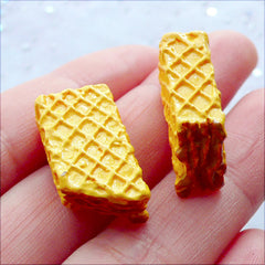 CLEARANCE Miniature Wafer Cabochon | Bitten Waffle Biscuit Cabochons | Fake Food Cabochon | Decoden Embellishment | Sweets Phone Case Deco | Kawaii Supplies (2 pcs / 12mm x 22mm / Double Sided)