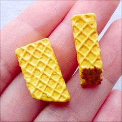 CLEARANCE Miniature Wafer Cabochon | Bitten Waffle Biscuit Cabochons | Fake Food Cabochon | Decoden Embellishment | Sweets Phone Case Deco | Kawaii Supplies (2 pcs / 12mm x 22mm / Double Sided)