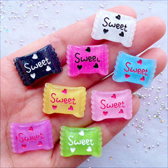 Candy Cabochons | Shimmer Decoden Cabochon with Glitter | Resin Food Cabochons | Sweets Embellishment | Kawaii Craft Supplies | Cell Phone Case Decoration (8 pcs / Assorted Mix / 14mm x 20mm / Flat Back)