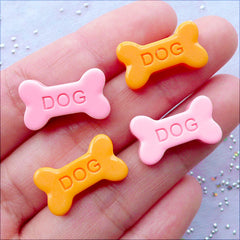 Dog Bone Biscuit Cabochons | Pet Food Cabochon | Animal Cookie Cabochon | Decoden Resin Cabochon | Kawaii Cell Phone Deco | Cute Embellishments | Scrapbooking (4 pcs / 11mm x 19mm / Flat Back)