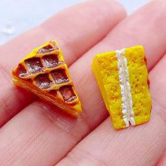 Belgian Waffle Cake Cabochons | 3D Dollhouse Sweets Cabochon | Miniature Food Cabochon | Doll House Dessert Cabochon | Fake Food Jewelry Craft | Kawaii Decoden Pieces | Sweet Deco Supplies (2pcs / 11mm x 15mm)