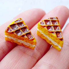 Belgian Waffle Cake Cabochons | 3D Dollhouse Sweets Cabochon | Miniature Food Cabochon | Doll House Dessert Cabochon | Fake Food Jewelry Craft | Kawaii Decoden Pieces | Sweet Deco Supplies (2pcs / 11mm x 15mm)