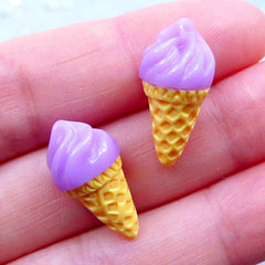 CLEARANCE Dollhouse Miniature Ice Cream Cabochons in 3D | Kawaii Sweet Cabochon | Sweets Deco | Fake Food Jewellery | Decoden Phone Case (2 pcs / Purple Lavender / 10mm x 20mm)