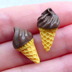 Chocolate Ice Cream Cabochons | Dollhouse Sweets | Miniature Food | Kawaii Doll Food Jewellery | Decoden Supplies (2 pcs / Dark Brown / 10mm x 20mm)