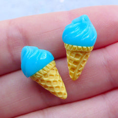 3D Ice Cream Cabochons | Doll Food | Decoden Cabochon | Kawaii Jewelry Supplies | Cell Phone Deco (2 pcs / Blue / 10mm x 20mm)