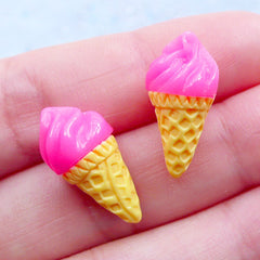 Kawaii Ice Cream Cabochons | Doll House Food | Fake Sweet Jewellery Making | Kawaii Craft Supplies | Decoden Embellishments (2 pcs / Dark Pink Strawberry / 10mm x 20mm)
