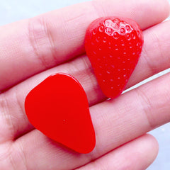 Strawberry Cabochons | Resin Fruit Cabochon | Sweet Deco | Kawaii Phone Case | Decoden Supplies (3pcs / Red / 17mm x 23mm / Flatback)