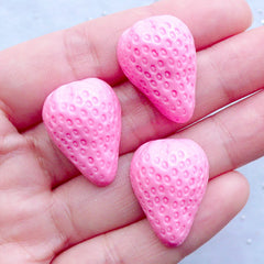 Pink Strawberry Cabochons | Fruit Resin Cabochon | Sweets Deco | Decoden Phone Case | Kawaii Deco Case Supplies (3pcs / 17mm x 23mm / Flatback)