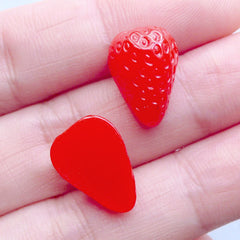 Mini Strawberry Cabochons | Kawaii Fruit Cabochon | Decoden Resin Pieces | Fake Food Jewelry Supplies (4pcs / Red / 10mm x 14mm / Flatback)