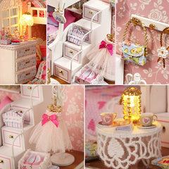 Dollhouse Kit with Furniture in 1:24 Scale | Miniature Bedroom with LED light | DIY Craft Kit