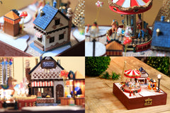 Dollhouse Carousel Kit with Music Box and LED Light | Miniature Amusement Park | Family Crafting Ideas | Handmade Gift