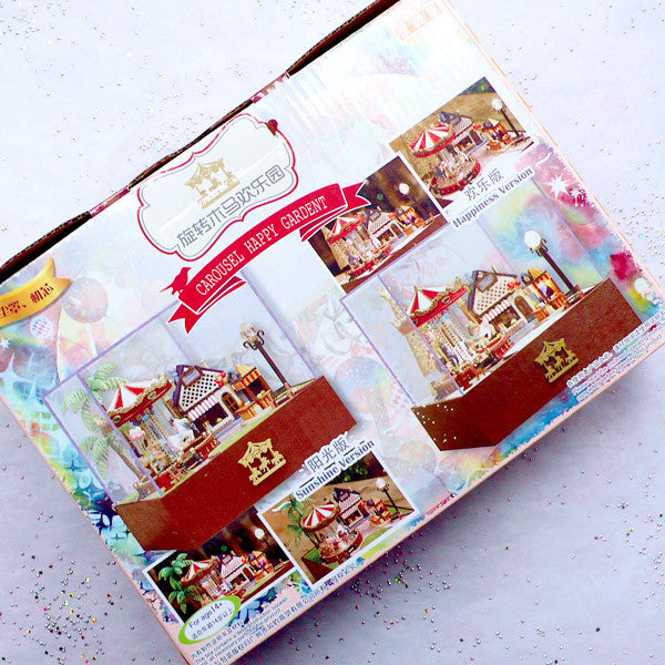 Dollhouse Carousel Kit with Music Box and LED Light | Miniature Amusem ...