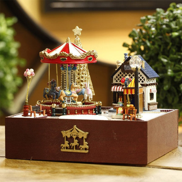 Dollhouse Carousel Kit with Music Box and LED Light | Miniature Amusem ...