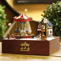 Dollhouse Carousel Kit with Music Box and LED Light | Miniature Amusement Park | Family Crafting Ideas | Handmade Gift