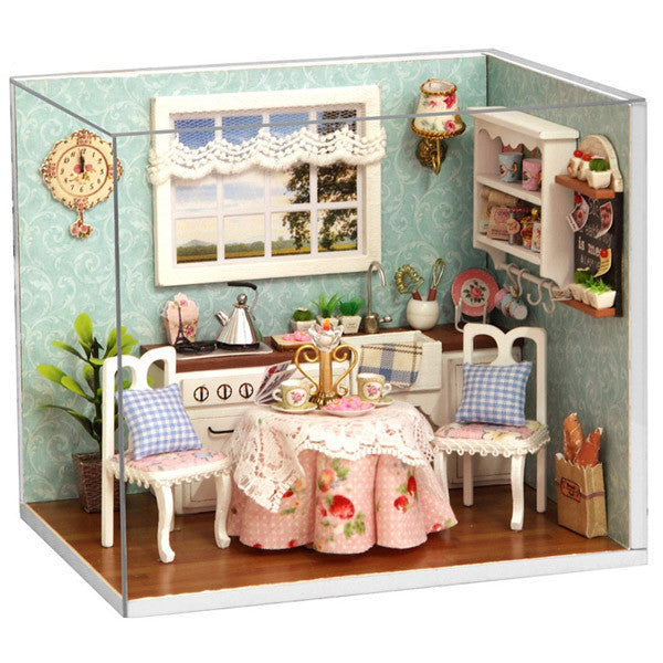 Dollhouse Miniature Kitchen Kit with Furniture & LED Light in 1:24 Scale | Family Craft Ideas | Handmade Present