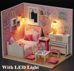 Miniature Kit with Furniture in 1:24 Scale | Dollhouse Bedroom with LED light | Kawaii Crafts