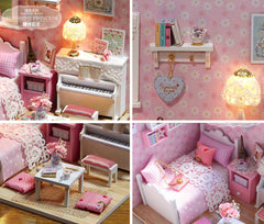 Miniature Kit with Furniture in 1:24 Scale | Dollhouse Bedroom with LED light | Kawaii Crafts