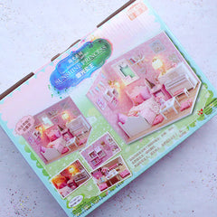 Miniature Kit with Furniture in 1:24 Scale | Dollhouse Bedroom with LED light | Kawaii Crafts