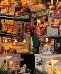 Dollhouse Paris Coffee & Cake Shop with Music Box and LED Light | Miniature Cafe Kit with Furniture in 1:24 Scale | Doll House Craft