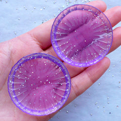 Dollhouse Plate Cabochons with Decorative Border | Kawaii Doll Food Crafts | Miniature Tableware | Mini Sweets Jewellery Making (2 pcs / Transparent Purple / 46mm)